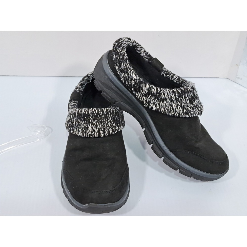 Skechers Womens Black Suede Knit Collar Slip On Clogs Mules Size 8 US